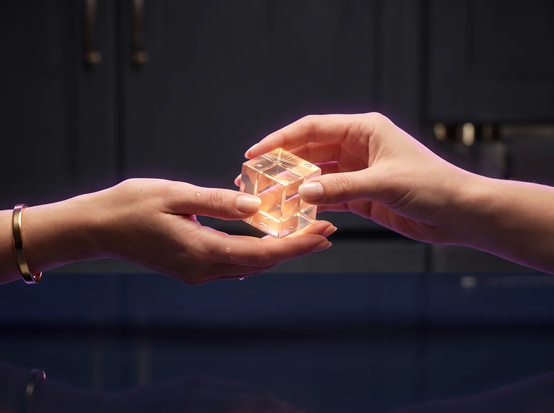 Light passing between two hands (concept)