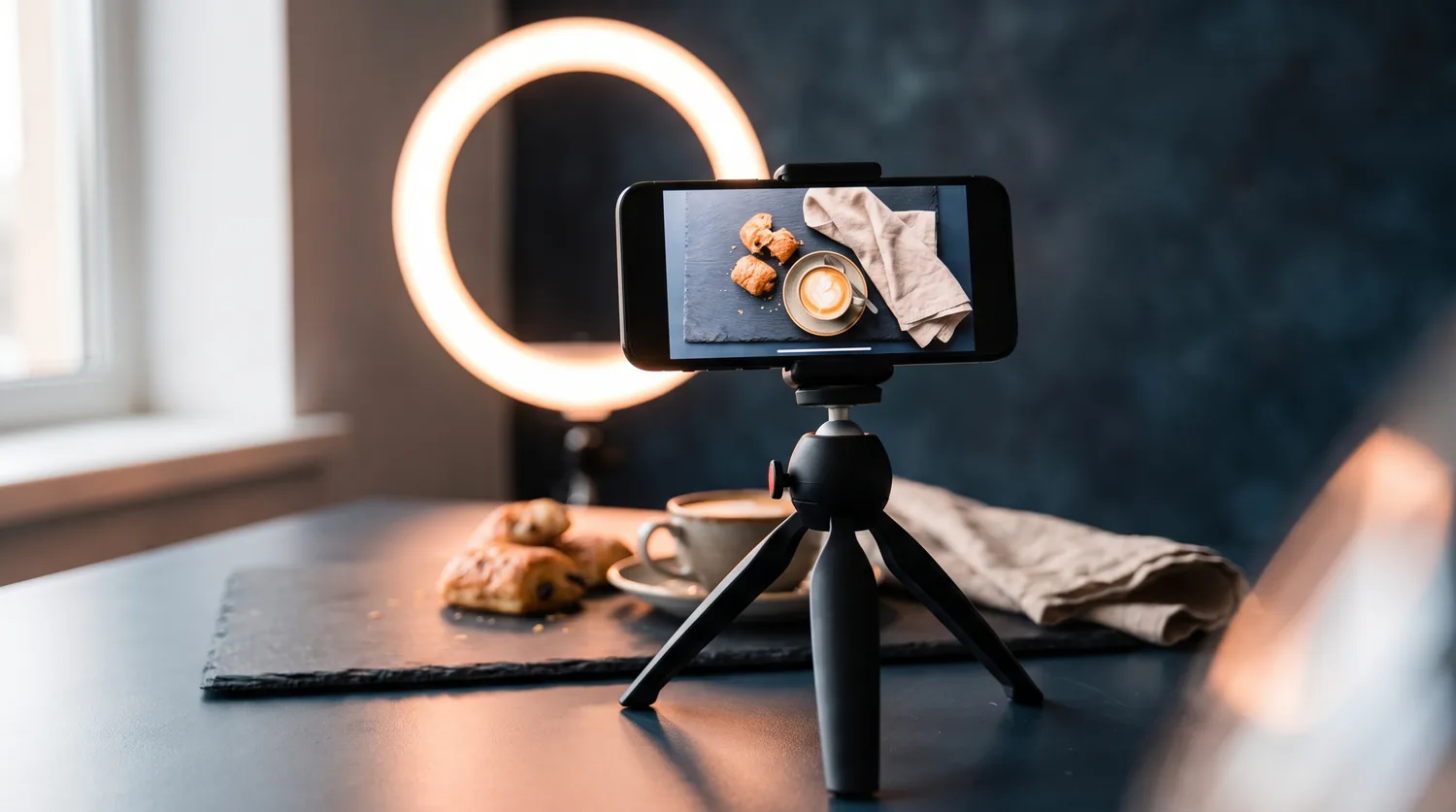 A content creator filming a product for social media