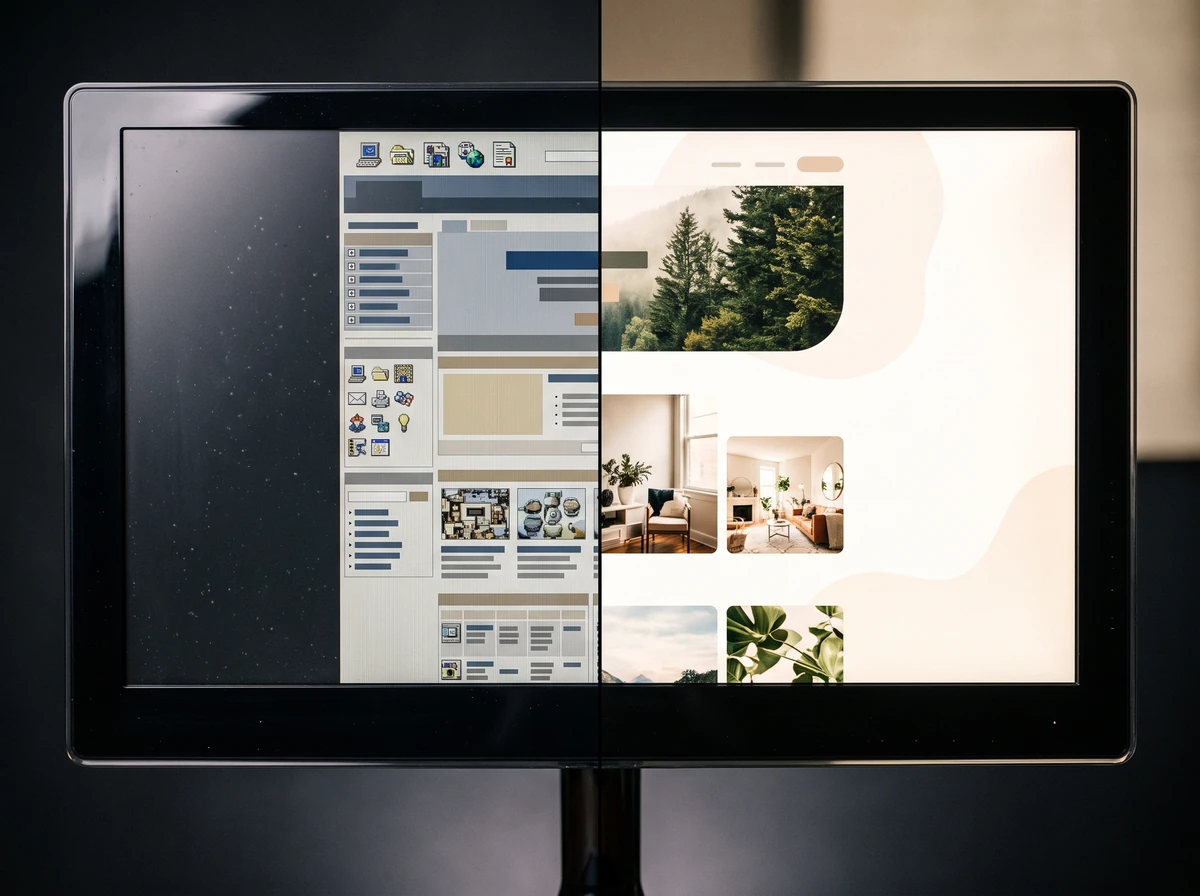 Website redesign, old and new side by side